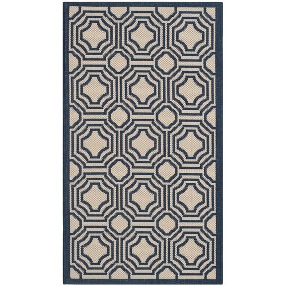 Safavieh Courtyard Brooklyn Geometric Indoor/Outdoor Area Rug, Beige/Navy, 2' x 3'7"