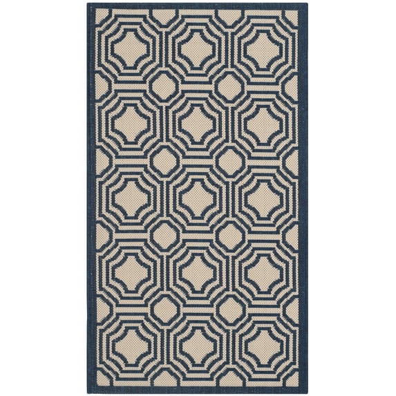 Safavieh Courtyard Brooklyn Geometric Indoor/Outdoor Area Rug, Beige/Navy, 2' x 3'7"