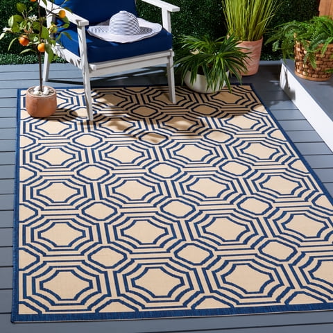 Safavieh Courtyard Brooklyn Geometric Indoor/Outdoor Area Rug, Beige/Navy, 2' x 3'7"