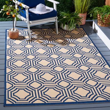 Safavieh Courtyard Brooklyn Geometric Indoor/Outdoor Area Rug, Beige/Navy, 2' x 3'7"