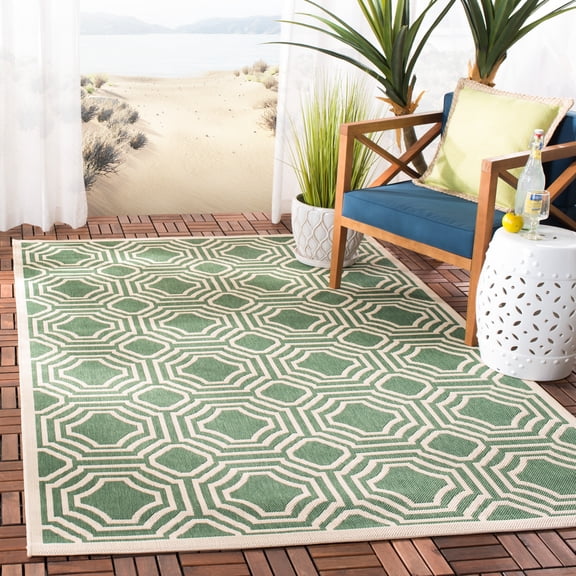 Safavieh Courtyard Brooklyn Geometric Indoor/Outdoor Area Rug, Dark Green/Beige, 8' x 11'