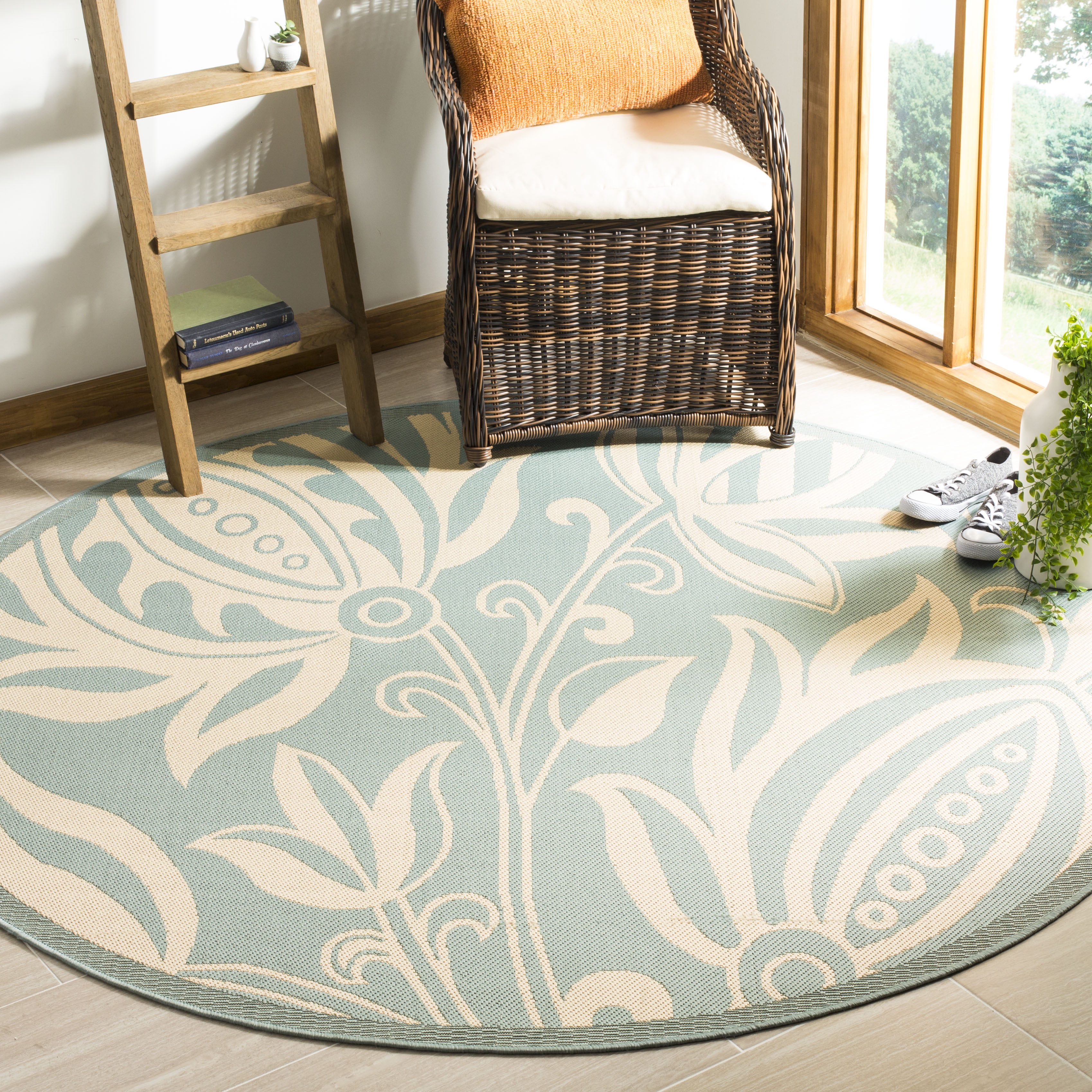 Safavieh Courtyard Bryanna Floral Indoor/Outdoor Area Rug, Aqua/Cream, 6'7" x 6'7" Round