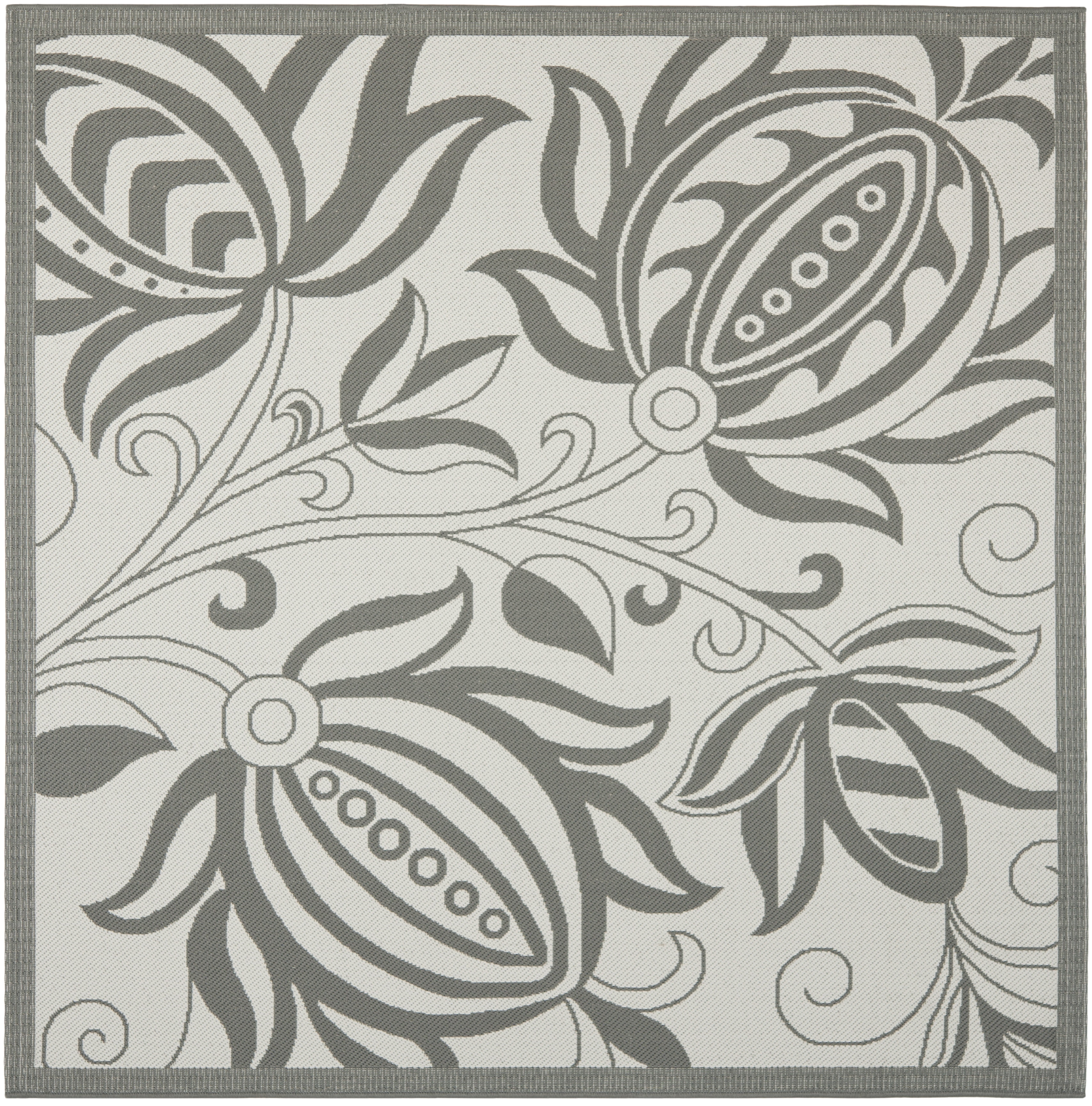 Light Grey and Anthracite Square Synthetic Indoor/Outdoor Area Rug