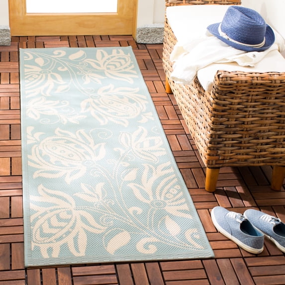 Safavieh Courtyard Bryanna Floral Indoor/Outdoor Runner Rug, Aqua/Cream, 2'3" x 6'7"