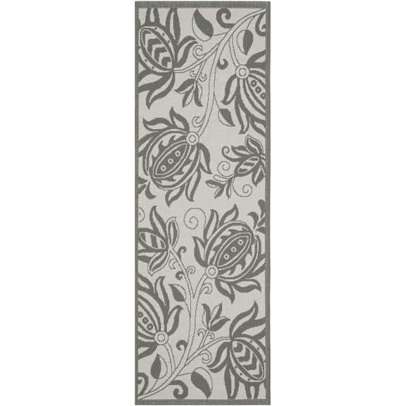 Safavieh Courtyard Bryanna Floral Indoor/Outdoor Runner Rug, Light Gray/Anthracite, 2'3" x 6'7"