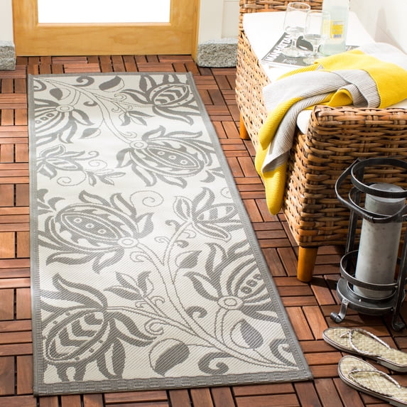 Safavieh Courtyard Bryanna Floral Indoor/Outdoor Runner Rug, Light Gray/Anthracite, 2'3" x 6'7"