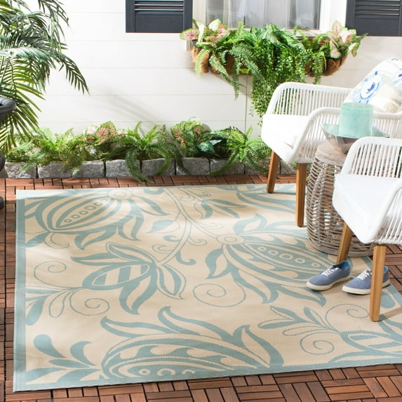 Safavieh Courtyard Bryanna Floral Indoor/Outdoor Area Rug, Cream/Aqua, 8' x 11'