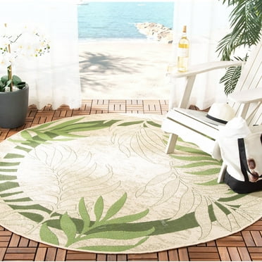 SAFAVIEH Courtyard Cailyn Floral Indoor/Outdoor Area Rug, Cream/Green, 4' x 4' Round