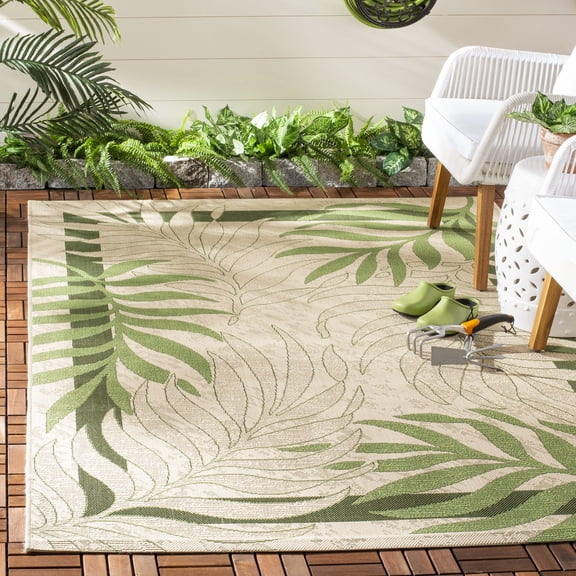 Safavieh Courtyard Cailyn Floral Indoor/Outdoor Area Rug, Cream/Green, 5'3" x 5'3" Square