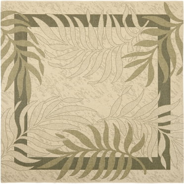 SAFAVIEH Courtyard Cailyn Floral Indoor/Outdoor Area Rug, Cream/Green, 5'3" Square