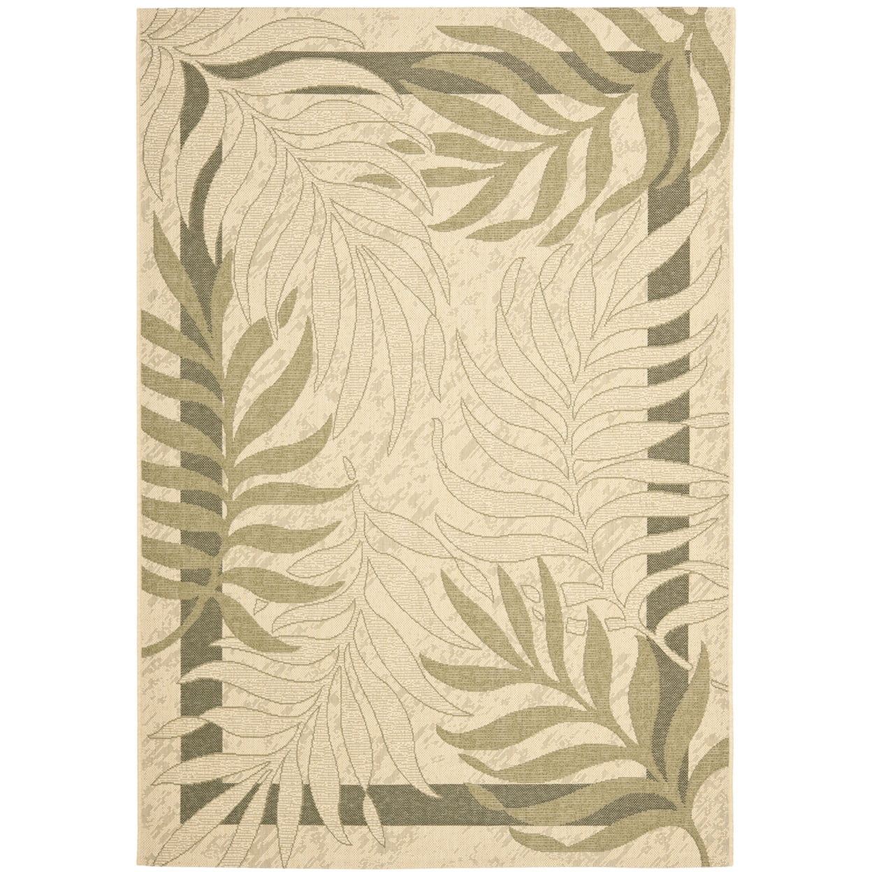 Cream and Green Botanical Indoor/Outdoor Synthetic Area Rug