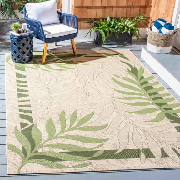 Safavieh Courtyard Cailyn Floral Indoor/Outdoor Area Rug, Cream/Green, 6'7" x 6'7" Square