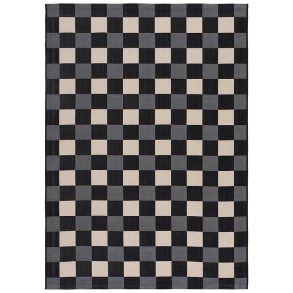 SAFAVIEH Courtyard Caitriona Checkered Indoor/Outdoor Area Rug, Black/Beige, 4' x 5'7"