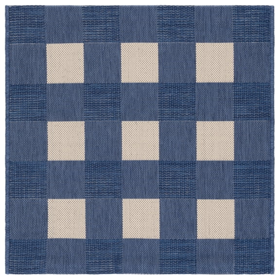 SAFAVIEH Courtyard Caitriona Checkered Indoor/Outdoor Area Rug, Blue/Beige, 2'7" x 2'7" Square