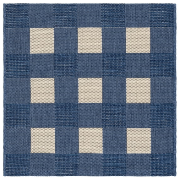 SAFAVIEH Courtyard Caitriona Checkered Indoor/Outdoor Area Rug, Blue/Beige, 2'7" x 2'7" Square