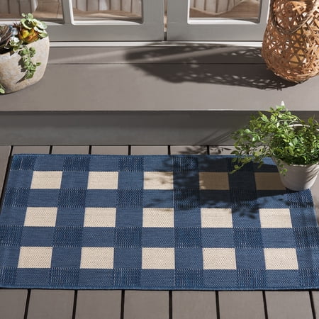 Safavieh Courtyard Caitriona Checkered Indoor/Outdoor Area Rug, Blue/Beige, 2' x 3'7"