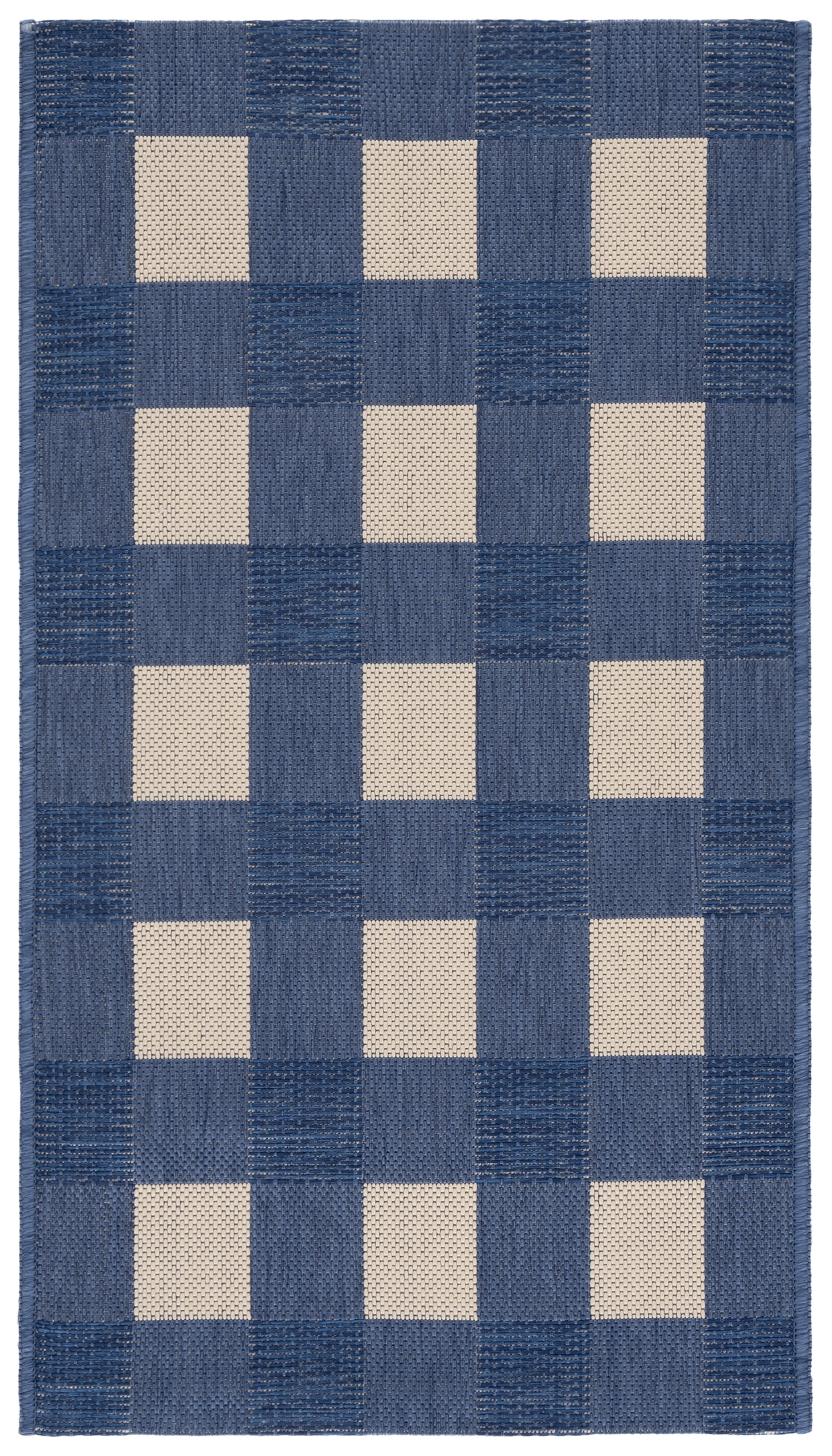 SAFAVIEH Courtyard Caitriona Checkered Indoor/Outdoor Area Rug, Blue/Beige, 2' x 3'7"