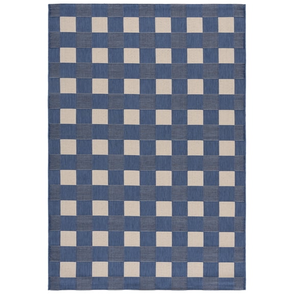 SAFAVIEH Courtyard Caitriona Checkered Indoor/Outdoor Area Rug, Blue/Beige, 5'3" x 7'6"