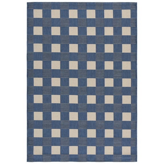 SAFAVIEH Courtyard Caitriona Checkered Indoor/Outdoor Area Rug, Blue/Beige, 8' x 10'