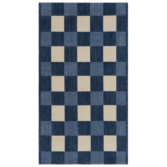 SAFAVIEH Courtyard Caitriona Checkered Indoor/Outdoor Area Rug, Navy/Beige, 2'7" x 5'