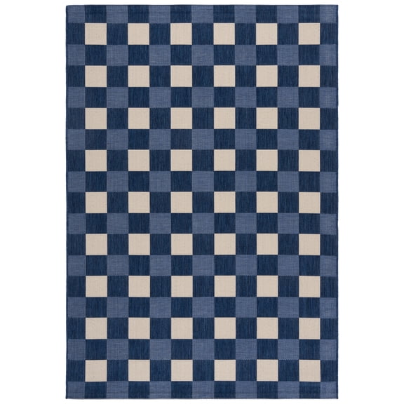 SAFAVIEH Courtyard Caitriona Checkered Indoor/Outdoor Area Rug, Navy/Beige, 4' x 5'7"