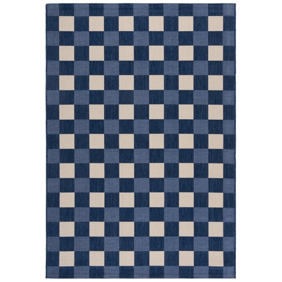 SAFAVIEH Courtyard Caitriona Checkered Indoor/Outdoor Area Rug, Navy/Beige, 5'3" x 7'6"