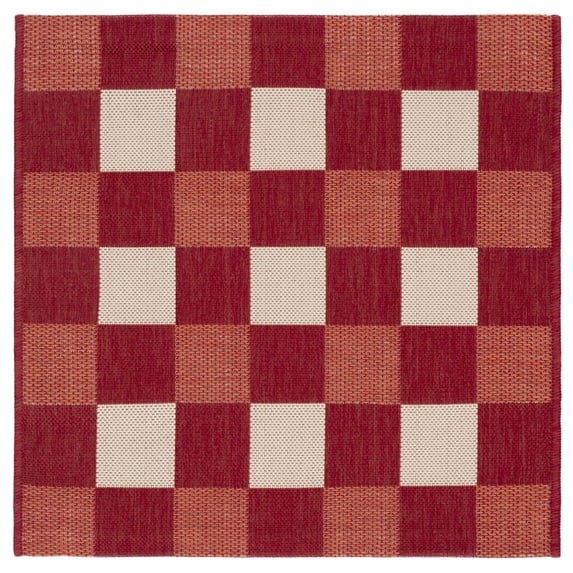 SAFAVIEH Courtyard Caitriona Checkered Indoor/Outdoor Area Rug, Red/Beige, 2'7" x 2'7" Square