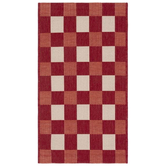 SAFAVIEH Courtyard Caitriona Checkered Indoor/Outdoor Area Rug, Red/Beige, 2'7" x 5'