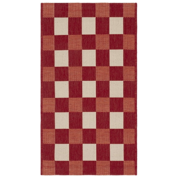 SAFAVIEH Courtyard Caitriona Checkered Indoor/Outdoor Area Rug, Red/Beige, 2' x 3'7"
