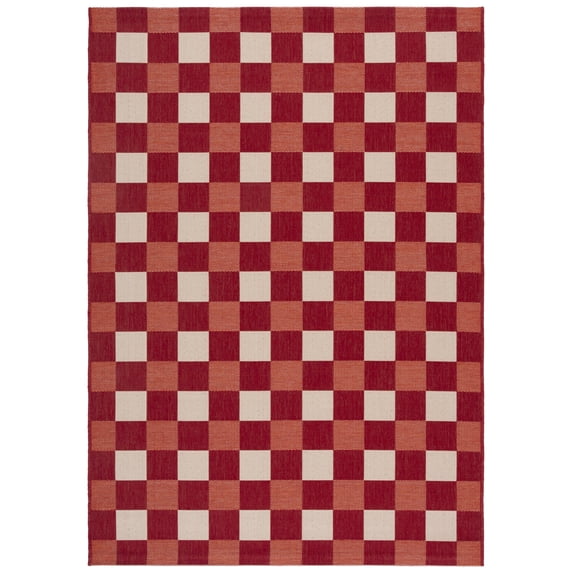 SAFAVIEH Courtyard Caitriona Checkered Indoor/Outdoor Area Rug, Red/Beige, 5'3" x 7'6"