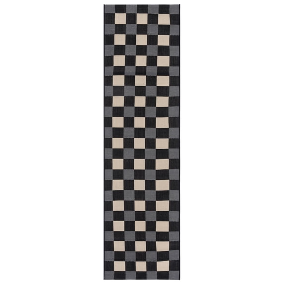 SAFAVIEH Courtyard Caitriona Checkered Indoor/Outdoor Runner Rug, Black/Beige, 2'3" x 8'