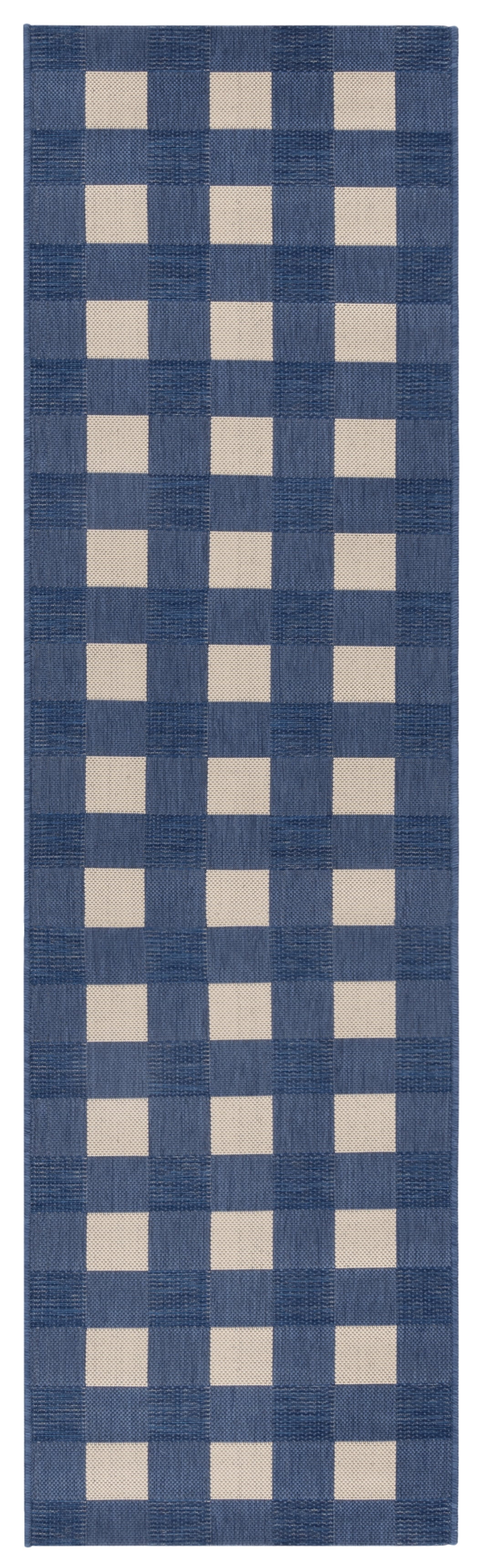 SAFAVIEH Courtyard Caitriona Checkered Indoor/Outdoor Runner Rug, Blue ...