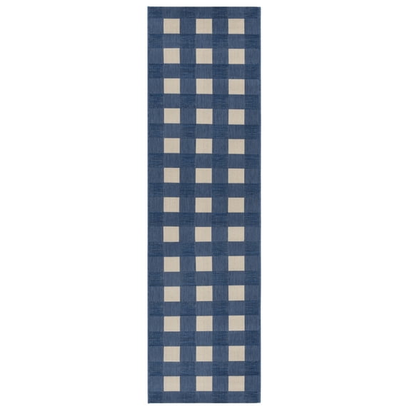 SAFAVIEH Courtyard Caitriona Checkered Indoor/Outdoor Runner Rug, Blue/Beige, 2'3" x 6'7"