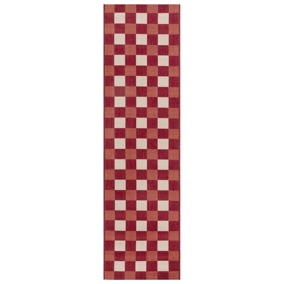 SAFAVIEH Courtyard Caitriona Checkered Indoor/Outdoor Runner Rug, Red/Beige, 2'3" x 8'