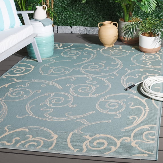 Safavieh Courtyard Caleb Botanical Indoor/Outdoor Area Rug, Aqua/Cream, 5'3" x 7'7"