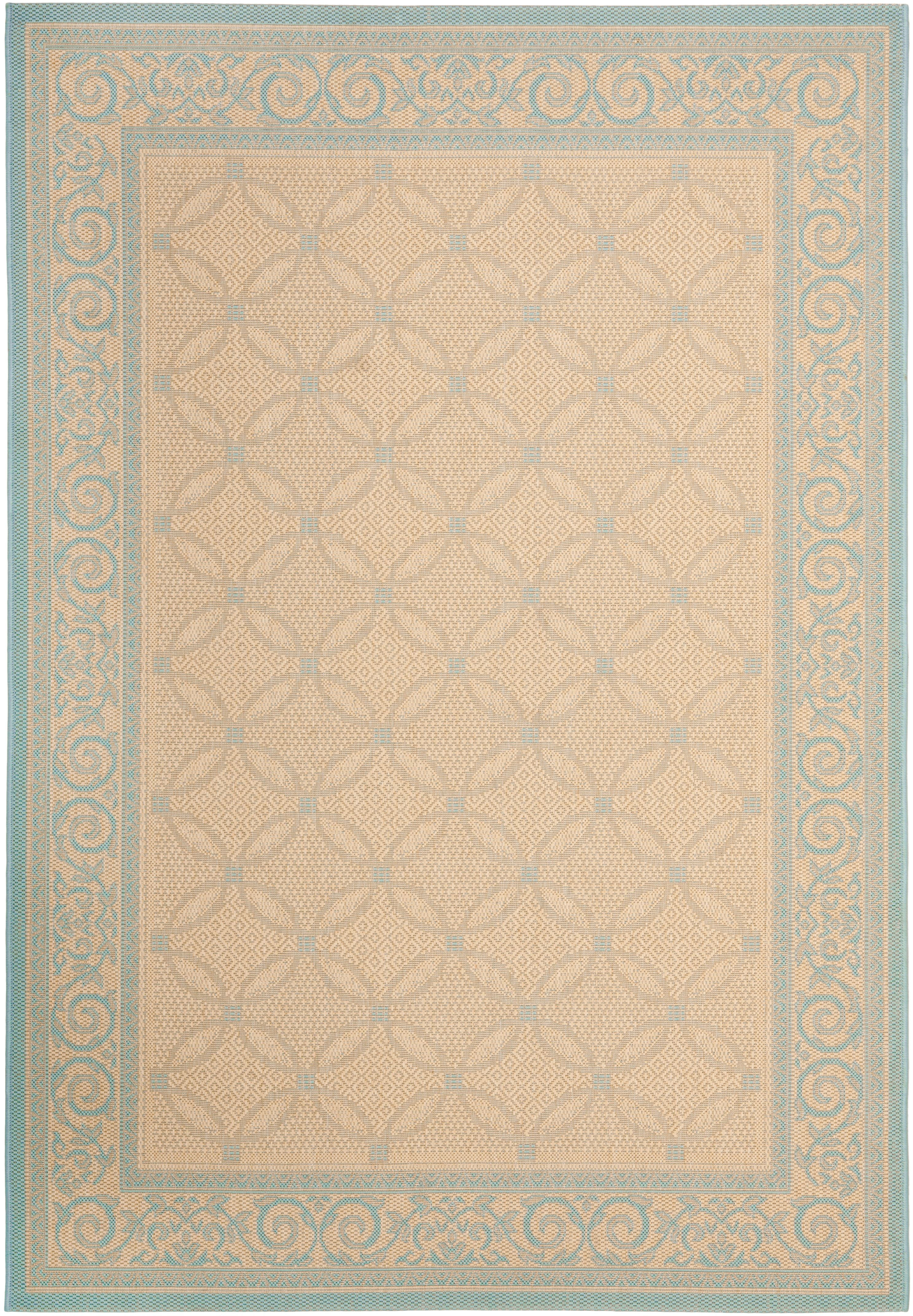 Cream and Aqua Rectangular Synthetic Outdoor Area Rug