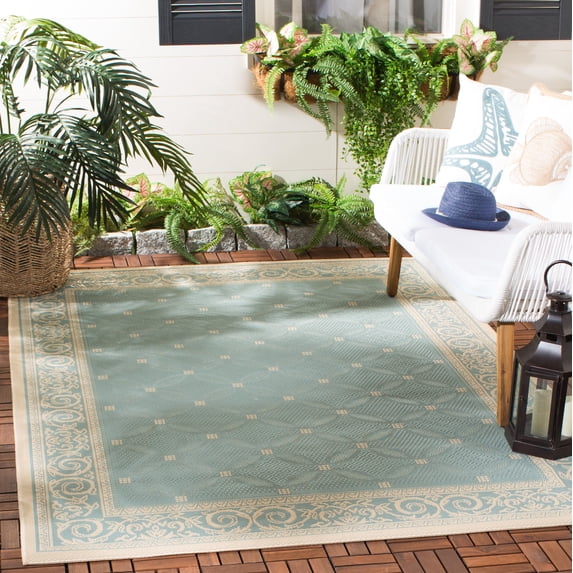 Safavieh Courtyard Cameron Geometric Indoor/Outdoor Area Rug, Aqua/Cream, 8' x 11'