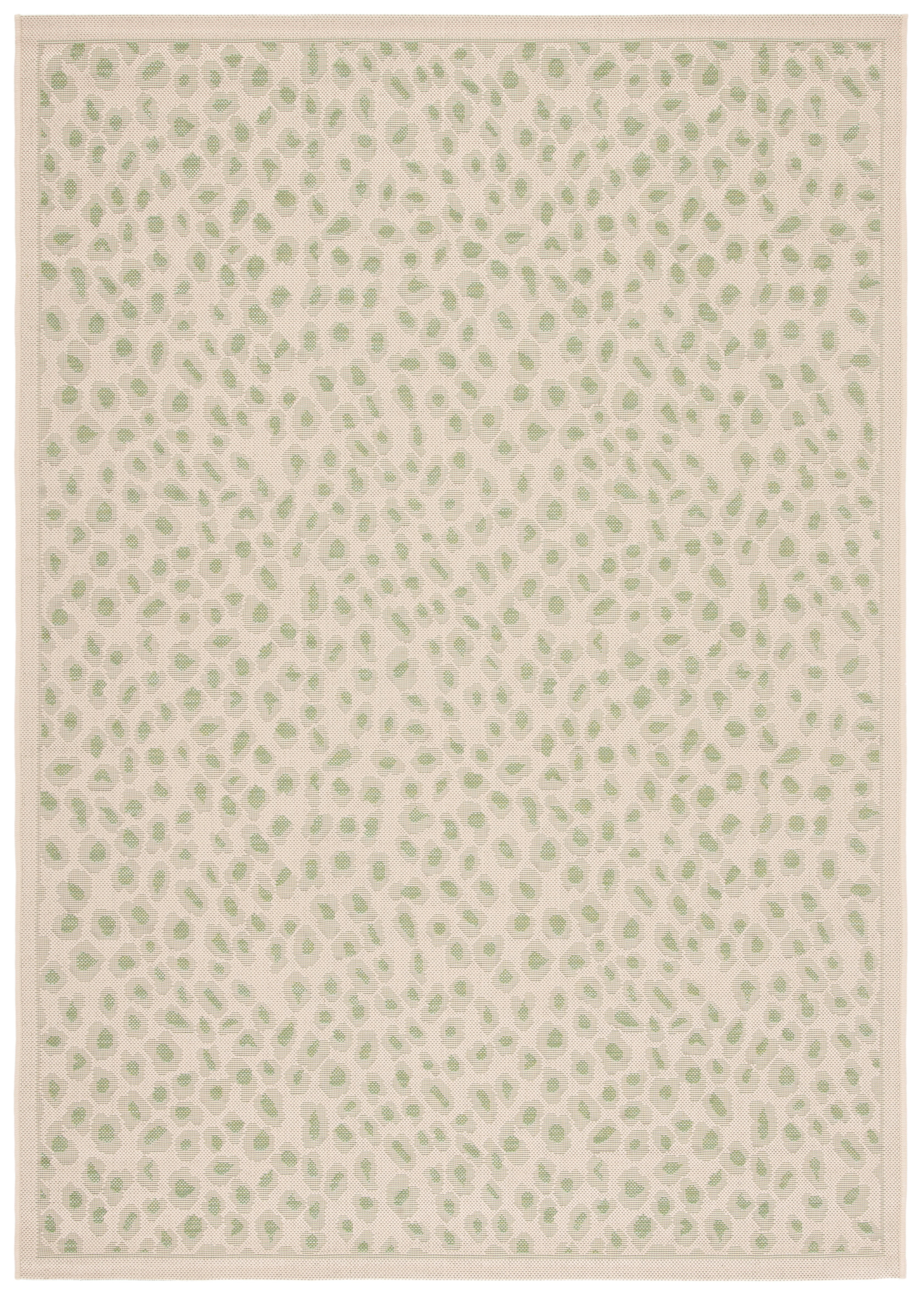 Beige and Green Spotted Synthetic Indoor/Outdoor Rug