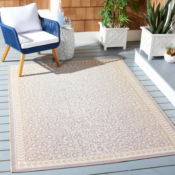 Safavieh Courtyard Candace Spotted Indoor/Outdoor Area Rug, Beige/Gold, 5'3" x 5'3" Square