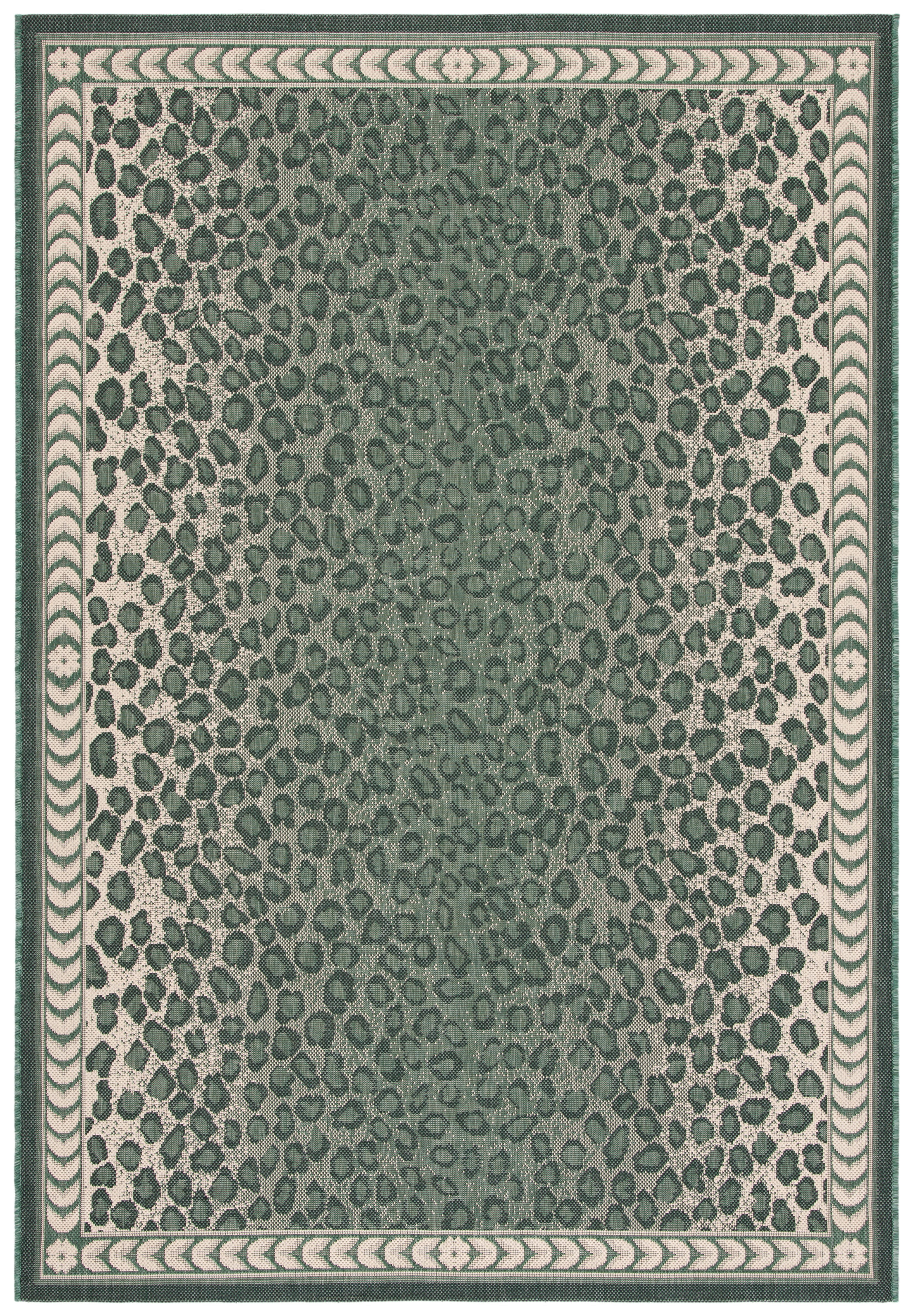 Dark Green and Ivory Rectangular Non-slip Synthetic Area Rug