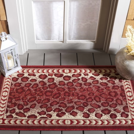 SAFAVIEH Courtyard Candace Spotted Indoor/Outdoor Area Rug, Red/Beige, 2' x 3'7"