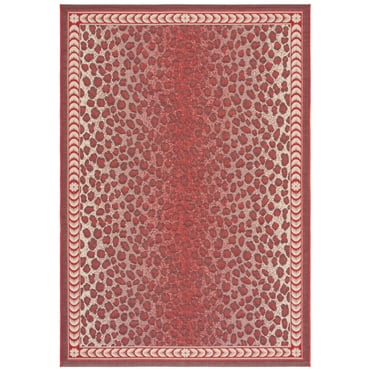 SAFAVIEH Courtyard Candace Spotted Indoor/Outdoor Area Rug, Red/Beige, 5'3" x 7'7"