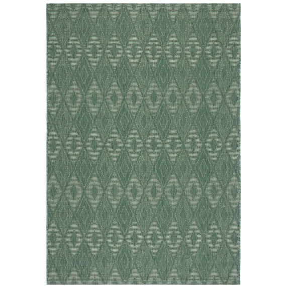 SAFAVIEH Courtyard Carl Geometric Indoor/Outdoor Area Rug, Dark Green/Beige, 4' x 5'7"