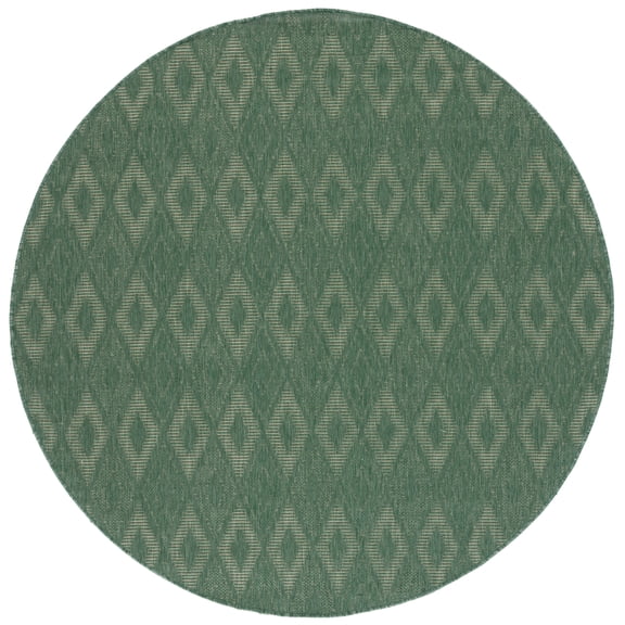 SAFAVIEH Courtyard Carl Geometric Indoor/Outdoor Area Rug, Dark Green/Beige, 6'7" x 6'7" Round