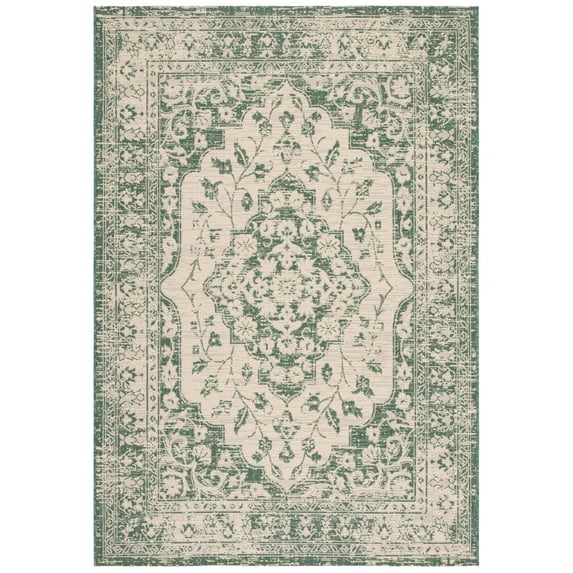 SAFAVIEH Courtyard Carleton Medallion Indoor/Outdoor Area Rug, Beige/Dark Green, 2'7" x 5'
