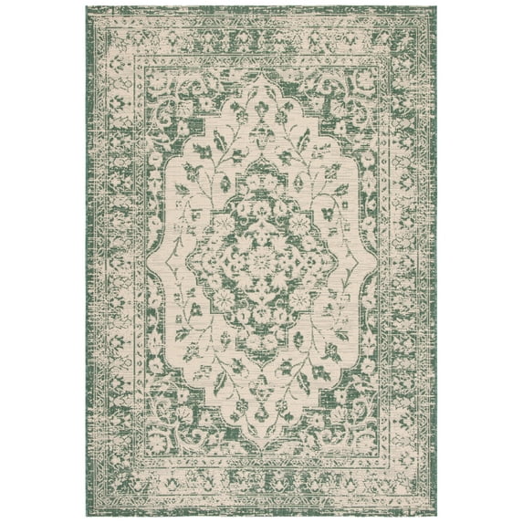 SAFAVIEH Courtyard Carleton Medallion Indoor/Outdoor Area Rug, Beige/Dark Green, 2' x 3'7"