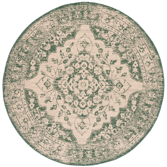 Safavieh Courtyard Carleton Medallion Indoor/Outdoor Area Rug, Beige/Dark Green, 6'7" x 6'7" Round