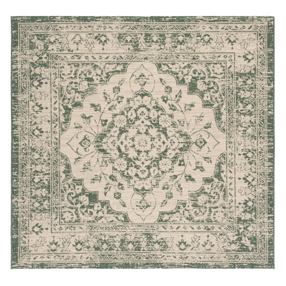 Safavieh Courtyard Carleton Medallion Indoor/Outdoor Area Rug, Beige/Dark Green, 6'7" x 6'7" Square