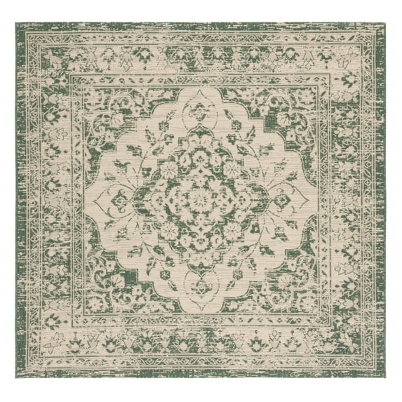 SAFAVIEH Courtyard Carleton Medallion Indoor/Outdoor Area Rug, Beige/Dark Green, 6'7" x 6'7" Square