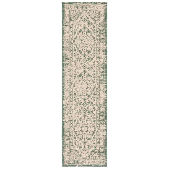 Safavieh Courtyard Carleton Medallion Indoor/Outdoor Runner Rug, Beige/Dark Green, 2'3" x 8'